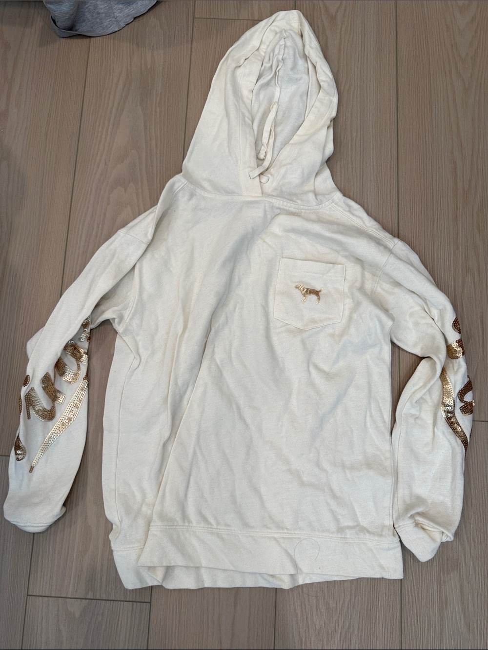 Victoria's Secret PINK Ivory Hoodie with Black Logo Trim